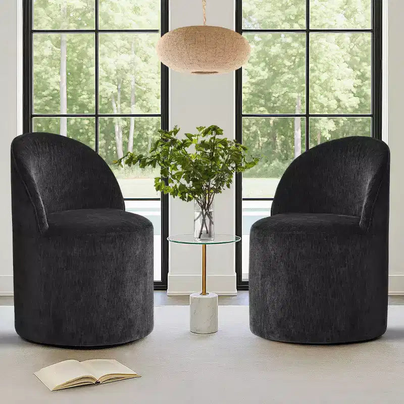 Modern Chenille Upholstered Swivel Accent Chair with Casters, Armless Rolling Lounge Chair for Living Room, Bedroom, or Home Office-Panipeachy