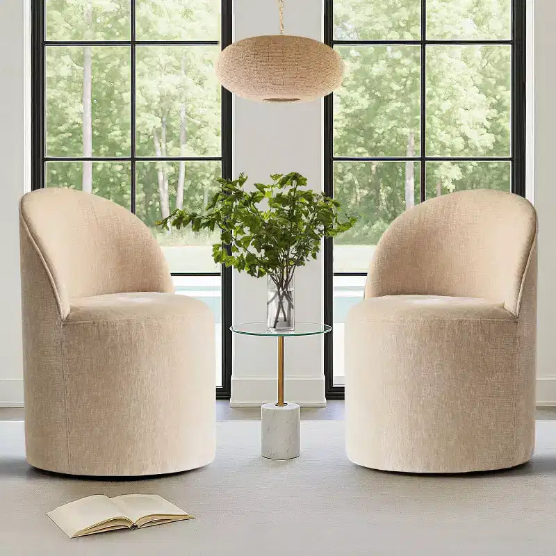 Modern Chenille Upholstered Swivel Accent Chair with Casters, Armless Rolling Lounge Chair for Living Room, Bedroom, or Home Office-Panipeachy