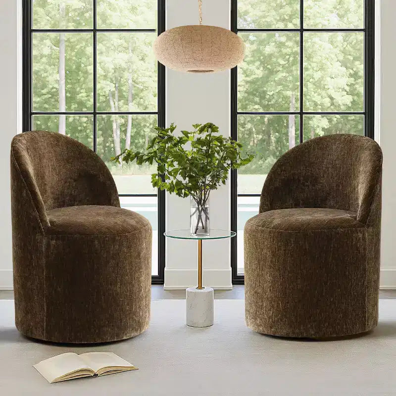 Modern Chenille Upholstered Swivel Accent Chair with Casters, Armless Rolling Lounge Chair for Living Room, Bedroom, or Home Office-Panipeachy