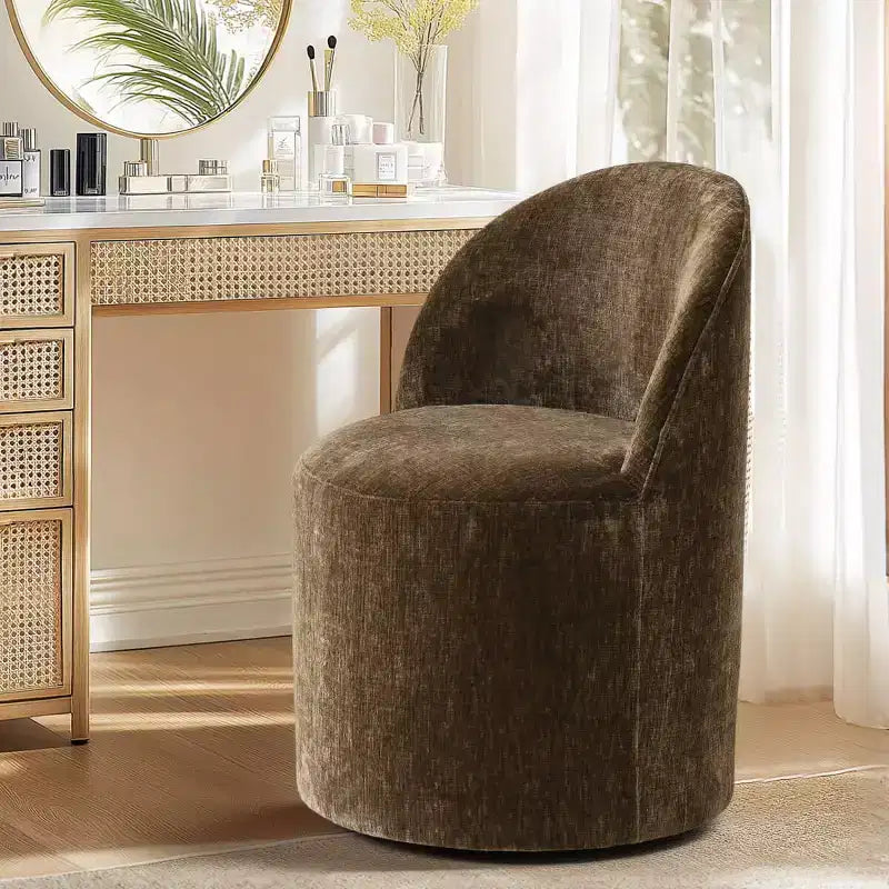 Modern Chenille Upholstered Swivel Accent Chair with Casters, Armless Rolling Lounge Chair for Living Room, Bedroom, or Home Office-Panipeachy