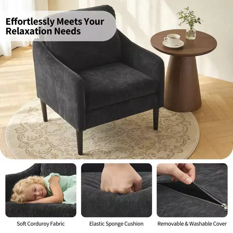 Modern Side Chair, Chenille Fabric Comfy Reading Chair for Adults, Curved Armchair, Modern Cloud Single Sofa Accent Chair