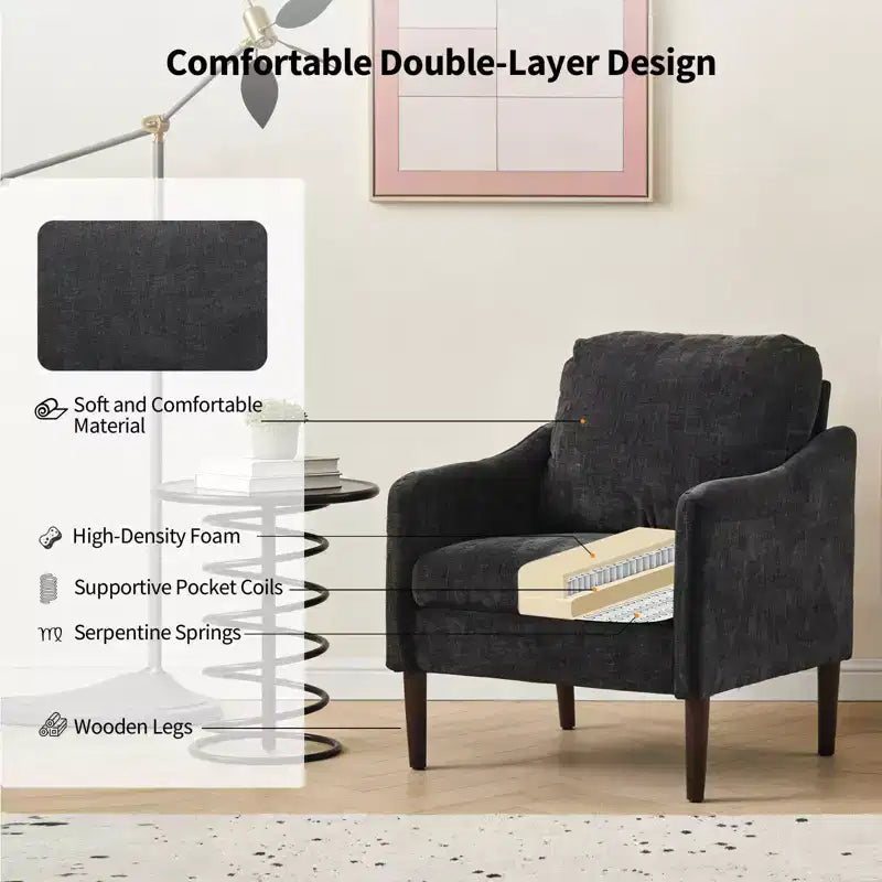 Modern Side Chair, Chenille Fabric Comfy Reading Chair for Adults, Curved Armchair, Modern Cloud Single Sofa Accent Chair