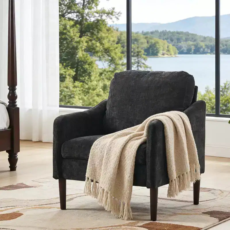 Modern Side Chair, Chenille Fabric Comfy Reading Chair for Adults, Curved Armchair, Modern Cloud Single Sofa Accent Chair