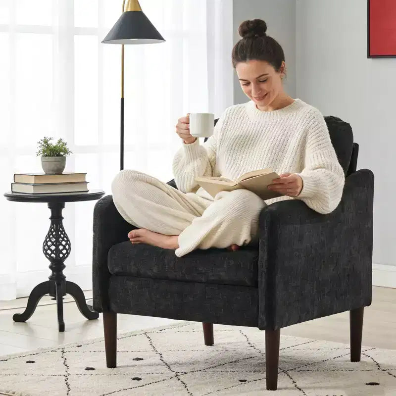 Modern Side Chair, Chenille Fabric Comfy Reading Chair for Adults, Curved Armchair, Modern Cloud Single Sofa Accent Chair