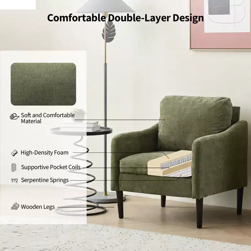 Modern Side Chair, Chenille Fabric Comfy Reading Chair for Adults, Curved Armchair, Modern Cloud Single Sofa Accent Chair