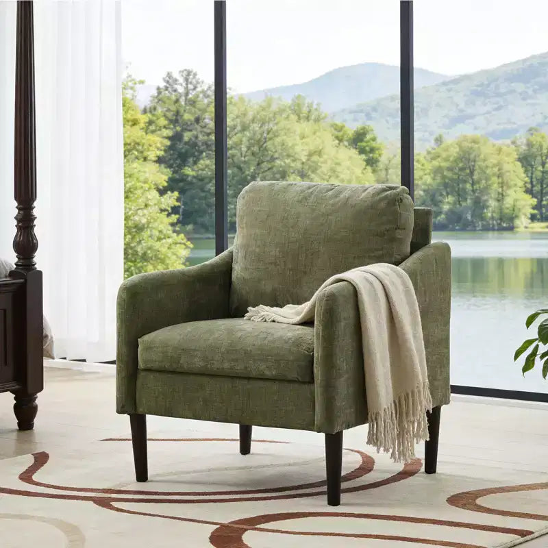 Modern Side Chair, Chenille Fabric Comfy Reading Chair for Adults, Curved Armchair, Modern Cloud Single Sofa Accent Chair