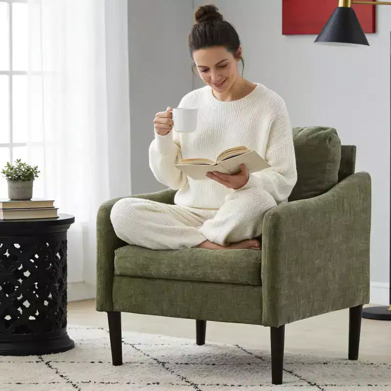 Modern Side Chair, Chenille Fabric Comfy Reading Chair for Adults, Curved Armchair, Modern Cloud Single Sofa Accent Chair