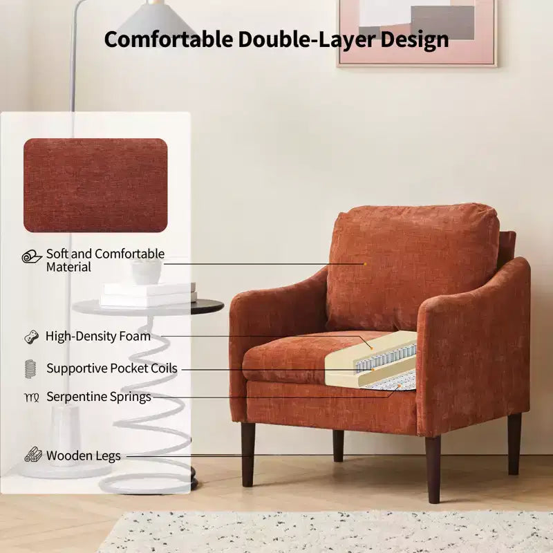 Modern Side Chair, Chenille Fabric Comfy Reading Chair for Adults, Curved Armchair, Modern Cloud Single Sofa Accent Chair