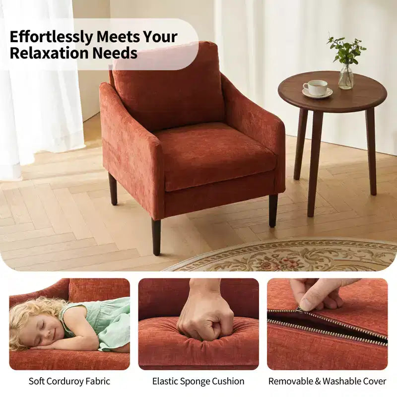 Modern Side Chair, Chenille Fabric Comfy Reading Chair for Adults, Curved Armchair, Modern Cloud Single Sofa Accent Chair