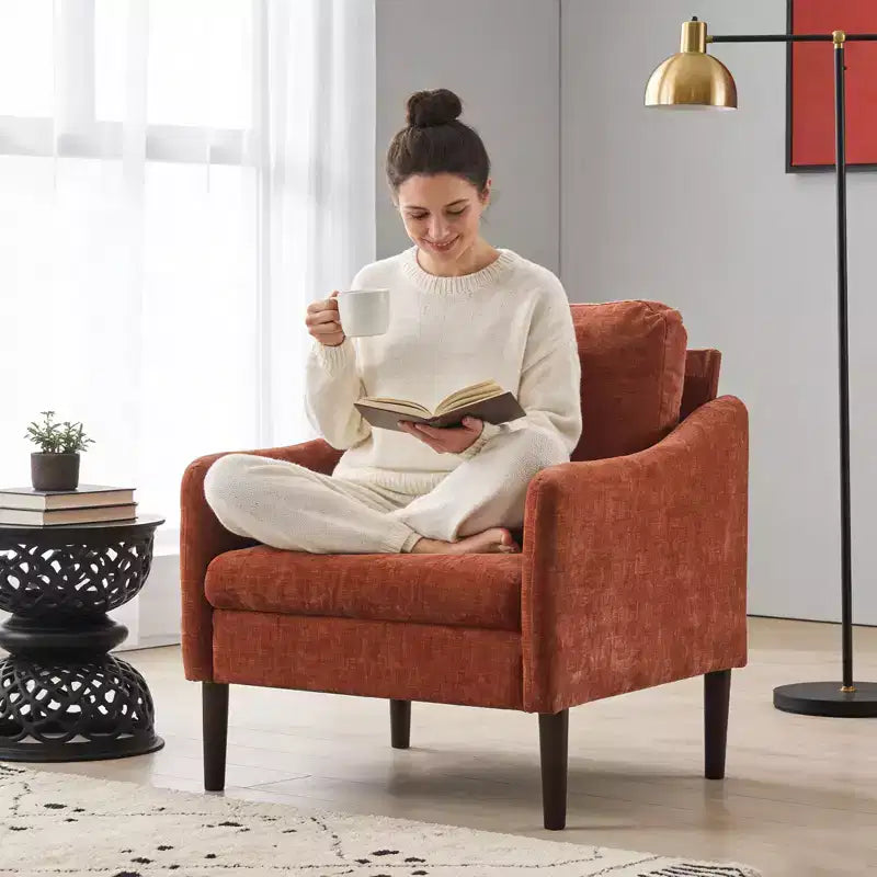 Modern Side Chair, Chenille Fabric Comfy Reading Chair for Adults, Curved Armchair, Modern Cloud Single Sofa Accent Chair