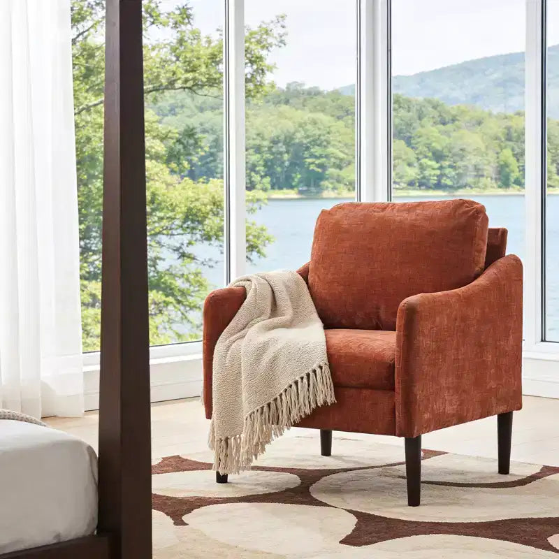 Modern Side Chair, Chenille Fabric Comfy Reading Chair for Adults, Curved Armchair, Modern Cloud Single Sofa Accent Chair
