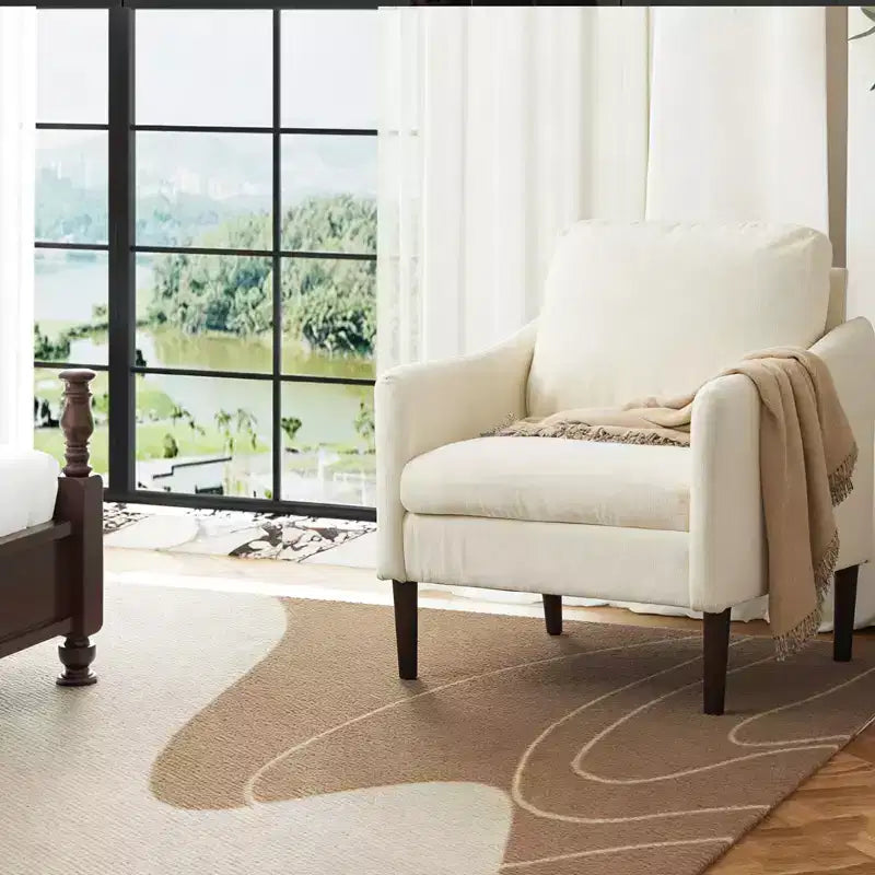 Modern Side Chair, Chenille Fabric Comfy Reading Chair for Adults, Curved Armchair, Modern Cloud Single Sofa Accent Chair