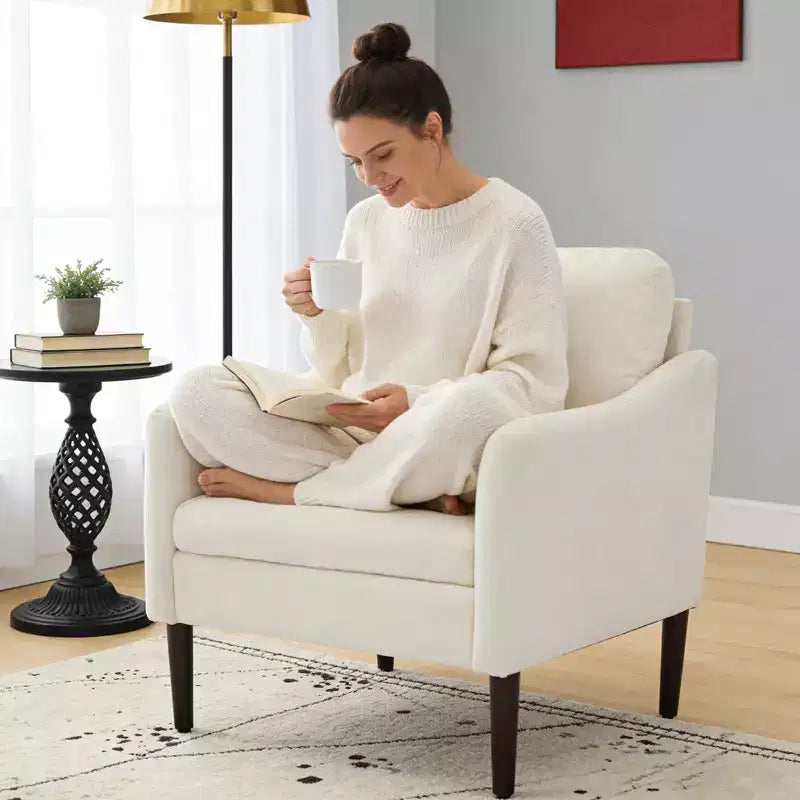 Modern Side Chair, Chenille Fabric Comfy Reading Chair for Adults, Curved Armchair, Modern Cloud Single Sofa Accent Chair