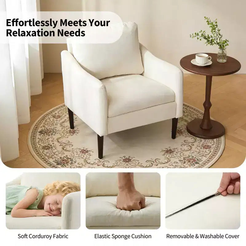 Modern Side Chair, Chenille Fabric Comfy Reading Chair for Adults, Curved Armchair, Modern Cloud Single Sofa Accent Chair