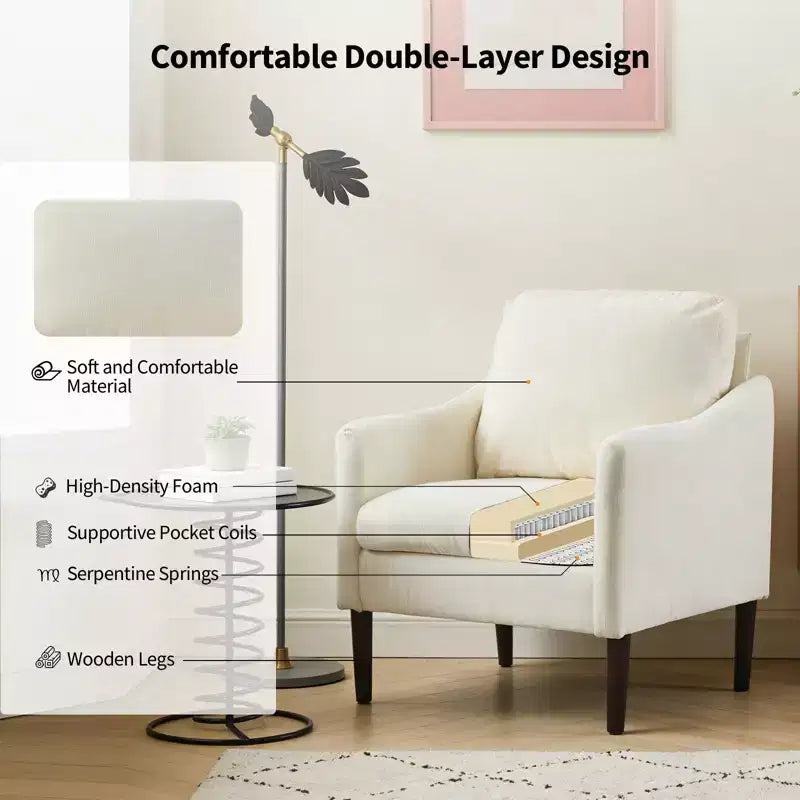 Modern Side Chair, Chenille Fabric Comfy Reading Chair for Adults, Curved Armchair, Modern Cloud Single Sofa Accent Chair