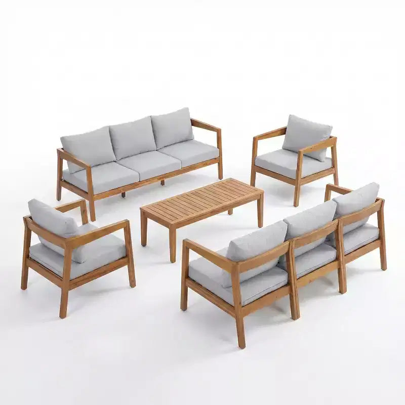 ModernLuxe Ensemble de canapés de jardin 4/5 pièces en bois d'acacia, salon de jardin avec table basse pour véranda/jardin/balcon