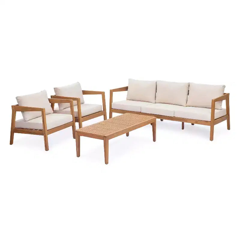 ModernLuxe Ensemble de canapés de jardin 4/5 pièces en bois d'acacia, salon de jardin avec table basse pour véranda/jardin/balcon