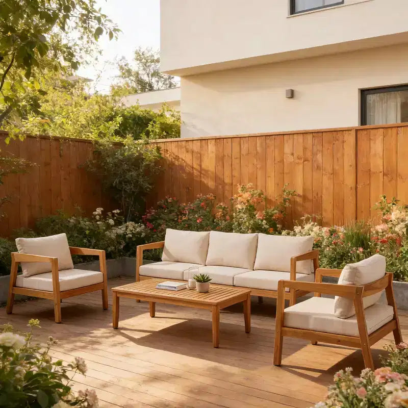 ModernLuxe 4/5-Piece Acacia Wood Patio Furniture Sofa Set, Outdoor Conversation Set with Coffee Table for Porch/Garden/Balcony