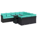 vidaXL 11 Piece Patio Sofa Set with Cushions Black Poly Rattan Acacia