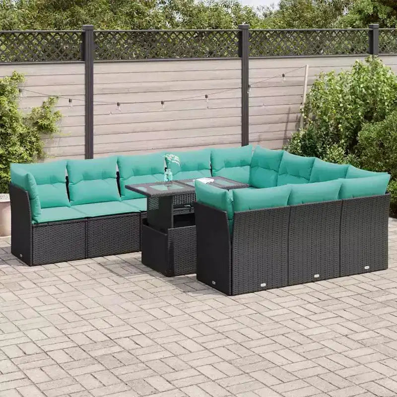 vidaXL Salon de jardin 11 pcs avec coussins Noir Résine tressée Acacia