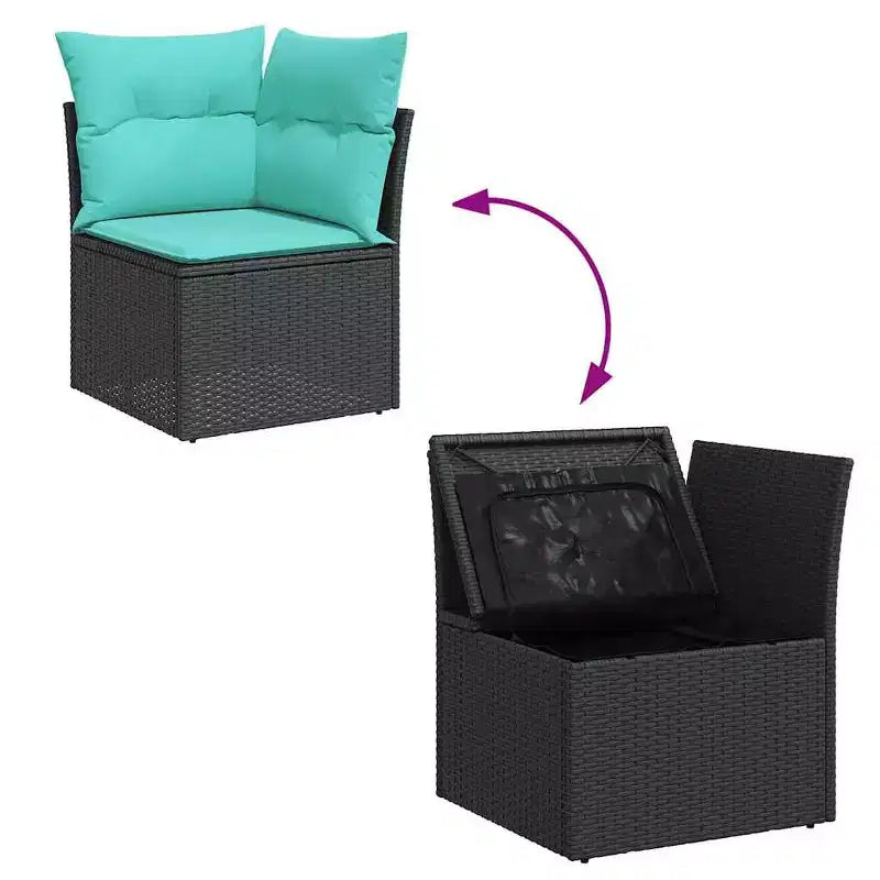 vidaXL Salon de jardin 11 pcs avec coussins Noir Résine tressée Acacia