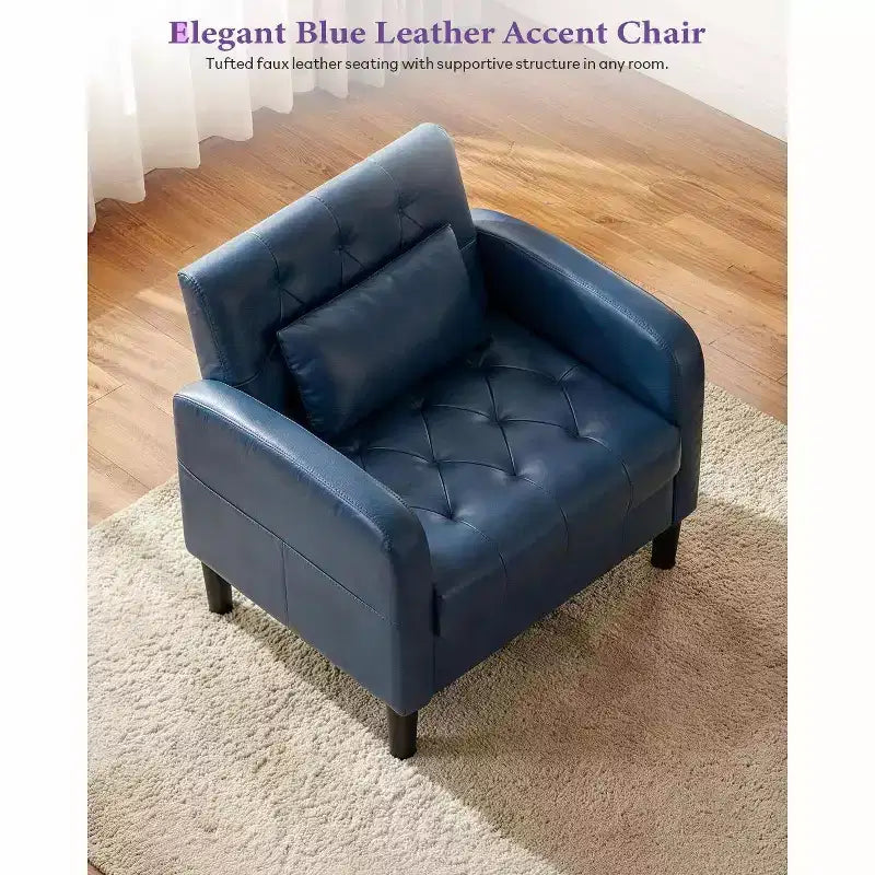 TYBOATLE Fauteuil d'appoint du milieu du siècle en similicuir avec rangement dissimulé, fauteuil capitonné avec poches latérales et coussin lombaire pour salon, bureau