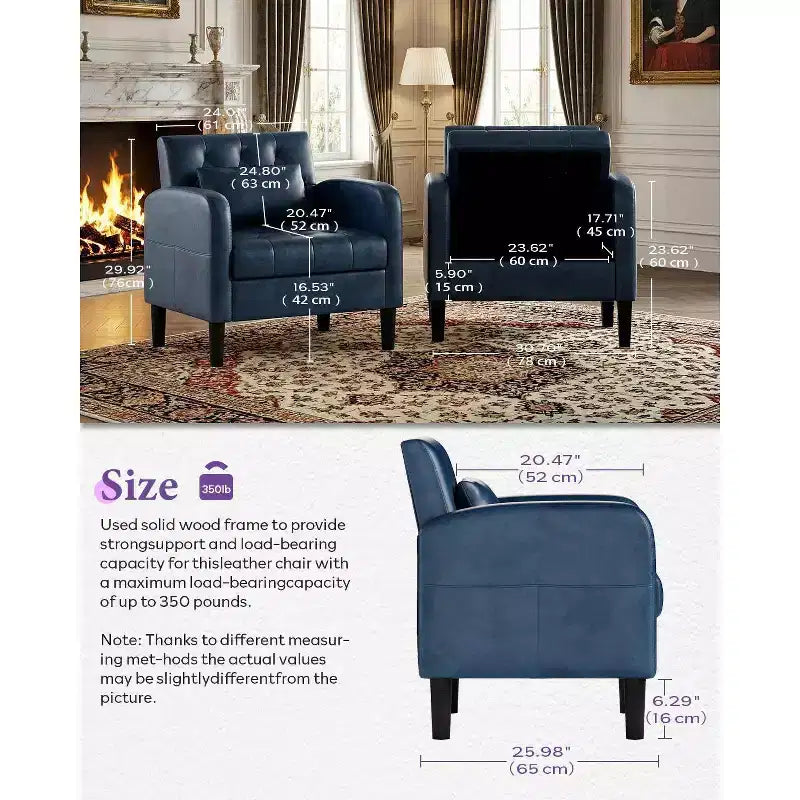 TYBOATLE Fauteuil d'appoint du milieu du siècle en similicuir avec rangement dissimulé, fauteuil capitonné avec poches latérales et coussin lombaire pour salon, bureau