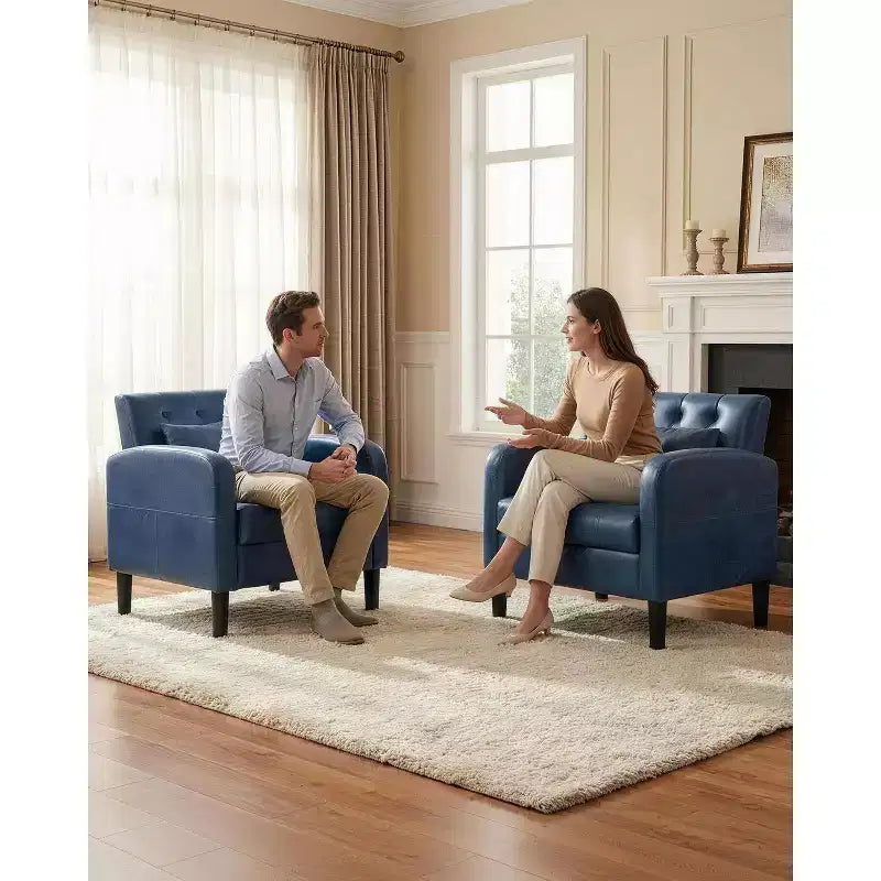 TYBOATLE Fauteuil d'appoint du milieu du siècle en similicuir avec rangement dissimulé, fauteuil capitonné avec poches latérales et coussin lombaire pour salon, bureau