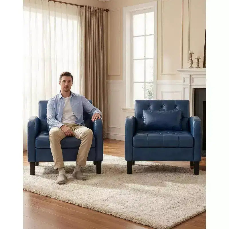 TYBOATLE Fauteuil d'appoint du milieu du siècle en similicuir avec rangement dissimulé, fauteuil capitonné avec poches latérales et coussin lombaire pour salon, bureau