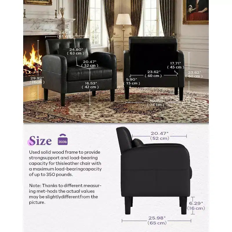 TYBOATLE Fauteuil d'appoint du milieu du siècle en similicuir avec rangement dissimulé, fauteuil capitonné avec poches latérales et coussin lombaire pour salon, bureau