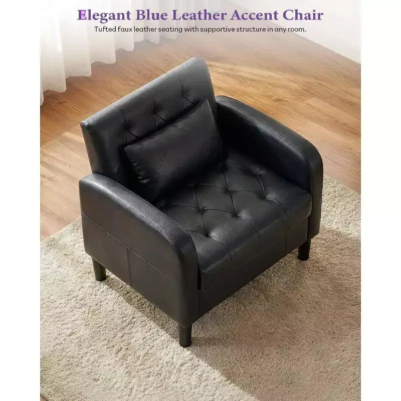 TYBOATLE Fauteuil d'appoint du milieu du siècle en similicuir avec rangement dissimulé, fauteuil capitonné avec poches latérales et coussin lombaire pour salon, bureau