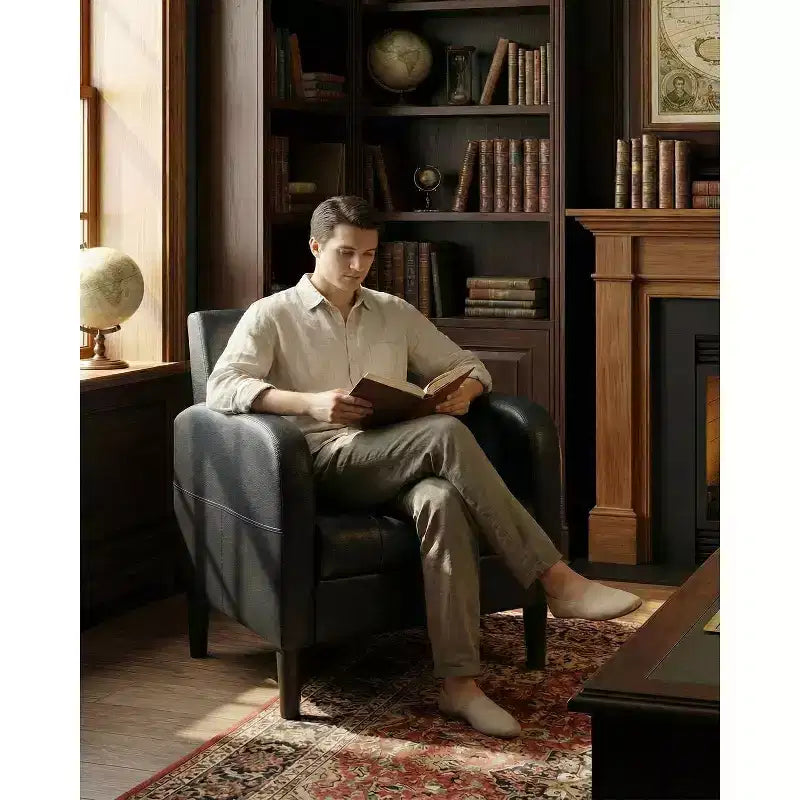 TYBOATLE Fauteuil d'appoint du milieu du siècle en similicuir avec rangement dissimulé, fauteuil capitonné avec poches latérales et coussin lombaire pour salon, bureau
