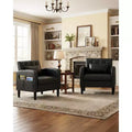 TYBOATLE Mid-Century Faux Leather Accent Chair with Hidden Storage, Tufted Armchair with Side Pockets & Lumbar Pillow for Living Room Office