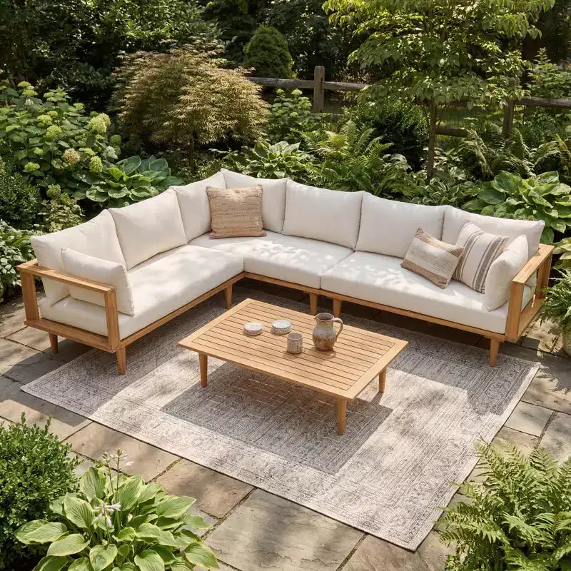 ModernLuxe Patio Sectional Sofa Set L-Shaped Outdoor Conversation Set Weather-Resistant Lounge Set Garden Seating Group with Cushion, Table & Pillow