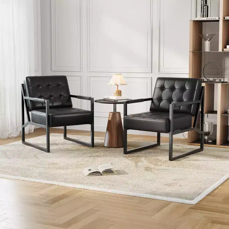 Mid-Century Modern Accent Chair Button-Tufted PU Leather Lounge Chair with Metal Frame, Ideal for Living Room, Bedroom, Office, Reception