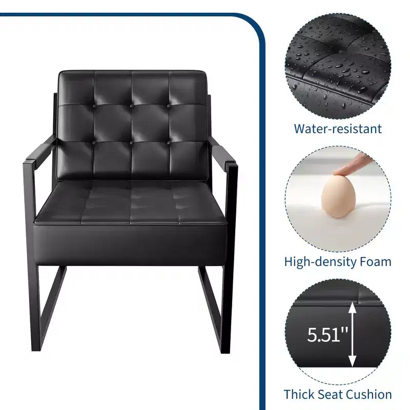 Mid-Century Modern Accent Chair Button-Tufted PU Leather Lounge Chair with Metal Frame, Ideal for Living Room, Bedroom, Office, Reception
