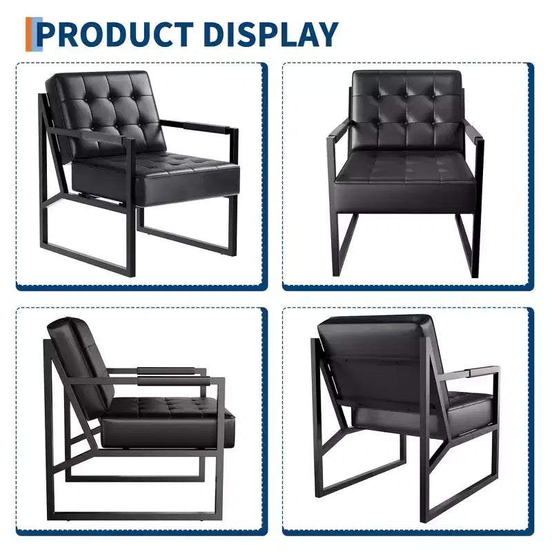 Mid-Century Modern Accent Chair Button-Tufted PU Leather Lounge Chair with Metal Frame, Ideal for Living Room, Bedroom, Office, Reception