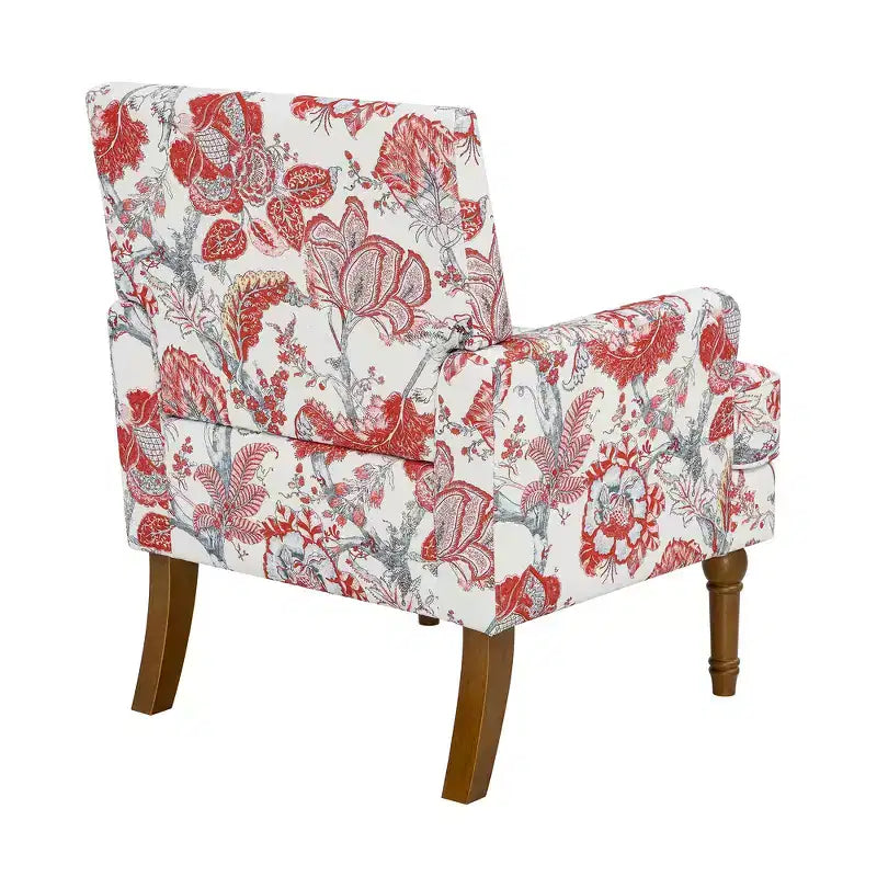 Zeus & Ruta Floral Upholstered Accent Chair with Nailhead Trim, Solid Wood Legs