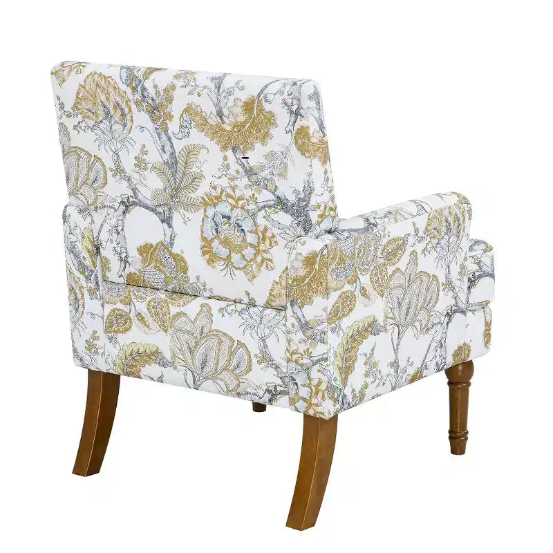 Zeus & Ruta Floral Upholstered Accent Chair with Nailhead Trim, Solid Wood Legs