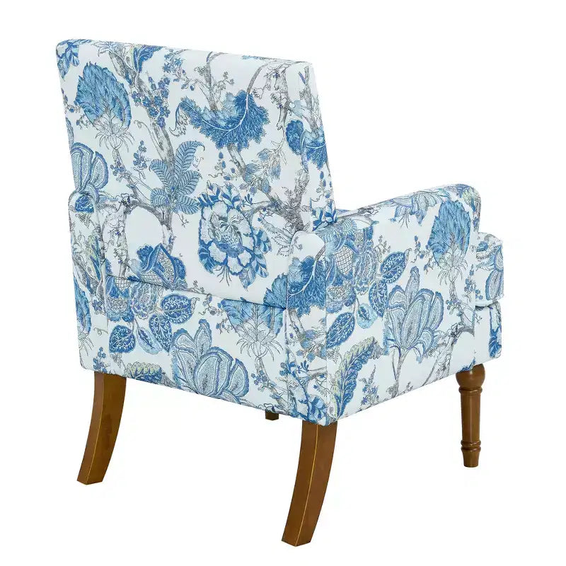 Zeus & Ruta Floral Upholstered Accent Chair with Nailhead Trim, Solid Wood Legs
