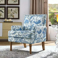 Zeus & Ruta Floral Upholstered Accent Chair with Nailhead Trim, Solid Wood Legs