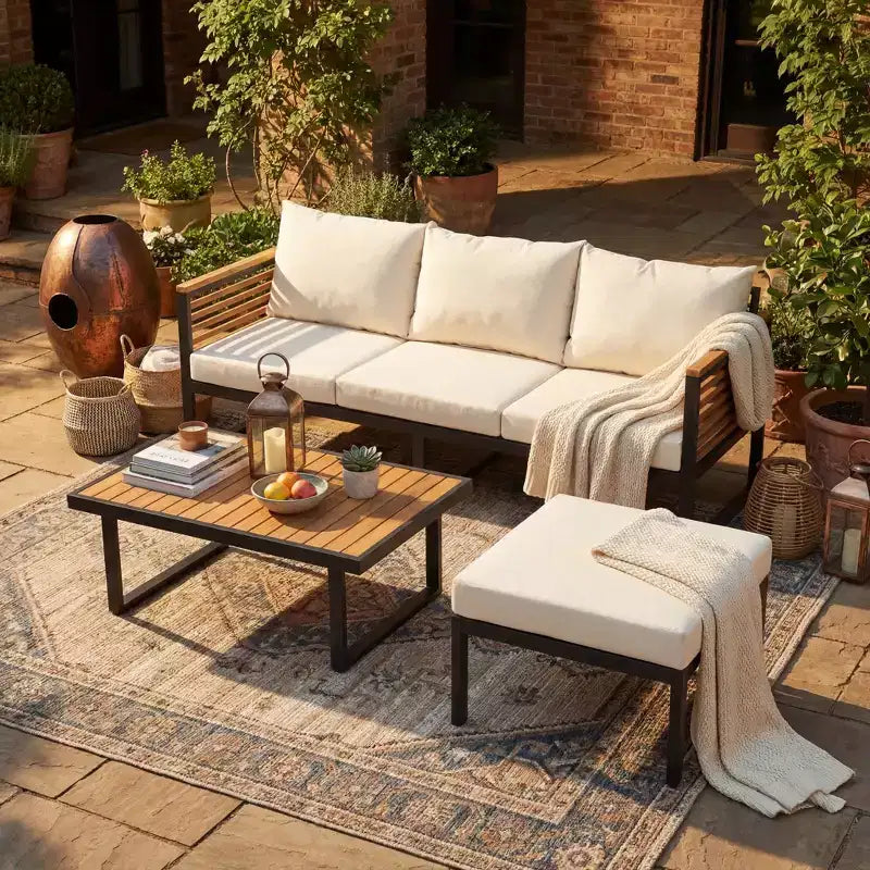 ModernLuxe Salon de jardin 3/4/5 pièces, ensemble de conversation de patio avec table basse et coussins imperméables pour jardin/terrasse/arrière-cour, beige