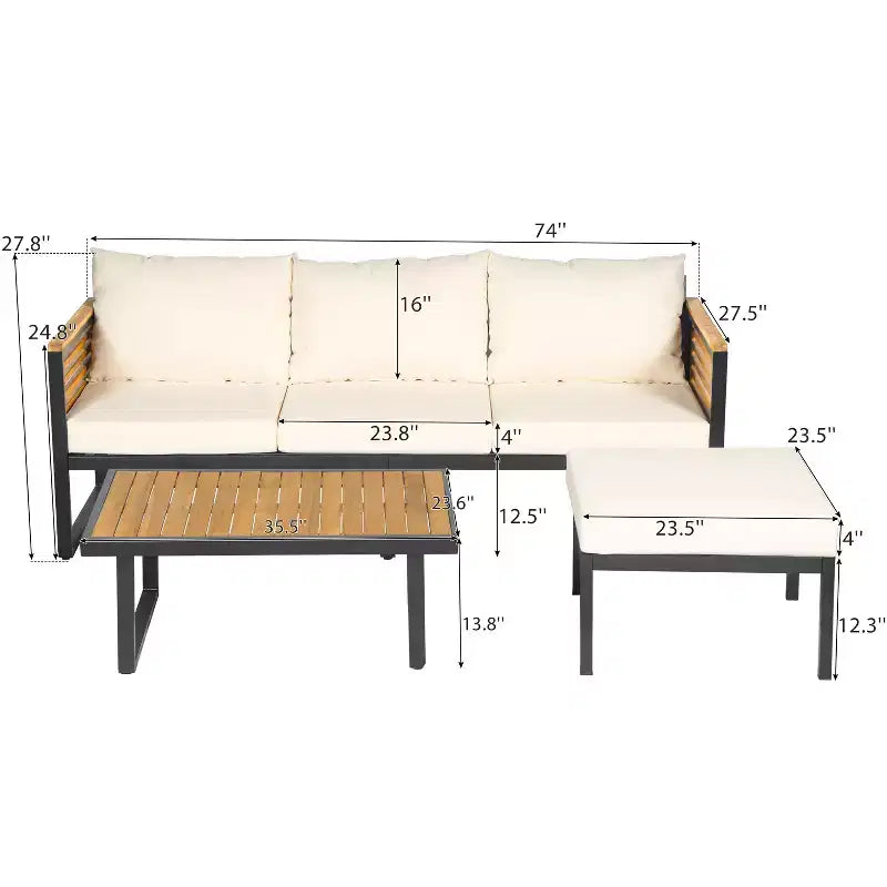 ModernLuxe Salon de jardin 3/4/5 pièces, ensemble de conversation de patio avec table basse et coussins imperméables pour jardin/terrasse/arrière-cour, beige