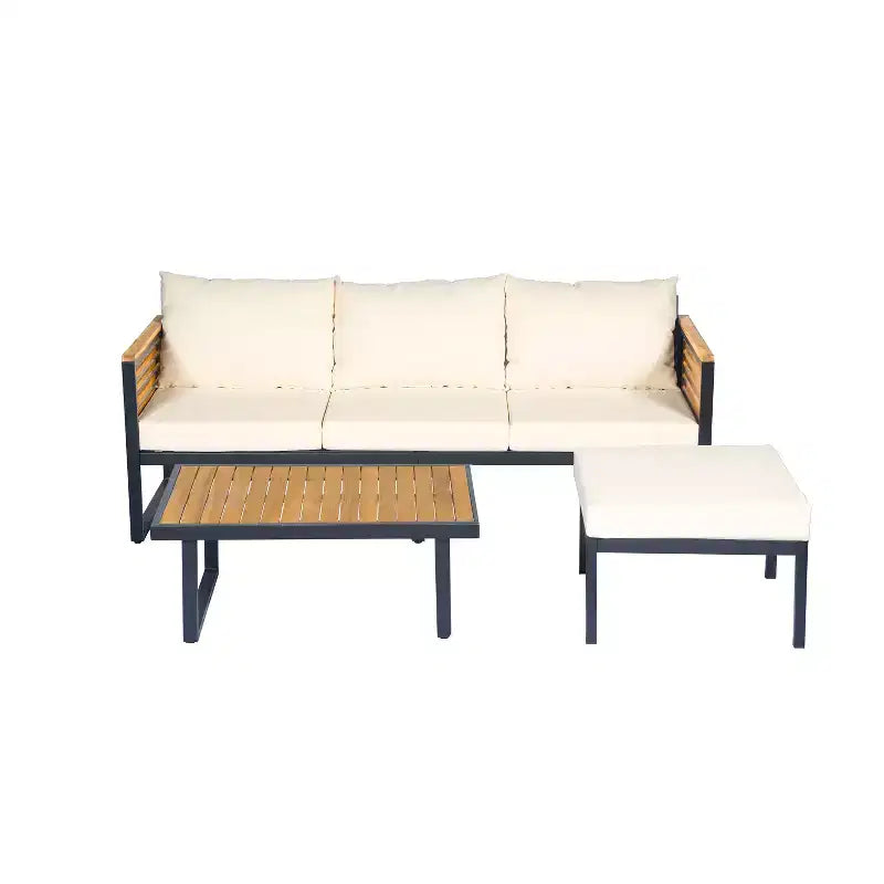 ModernLuxe Salon de jardin 3/4/5 pièces, ensemble de conversation de patio avec table basse et coussins imperméables pour jardin/terrasse/arrière-cour, beige