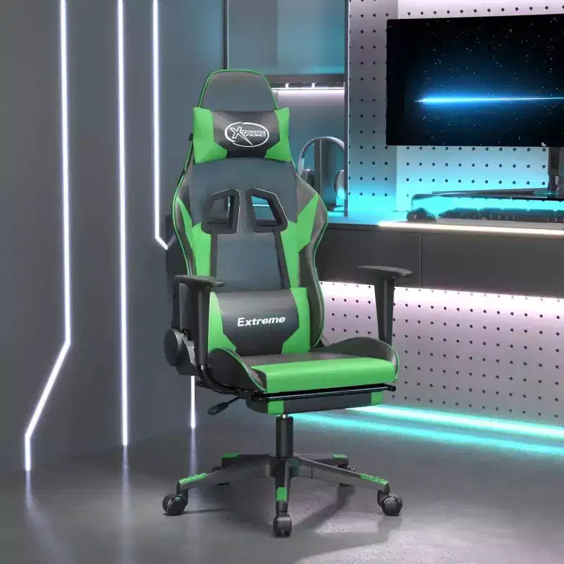 vidaXL Chaise de jeu similicuir noir et vert, métal, contreplaqué, mousse
