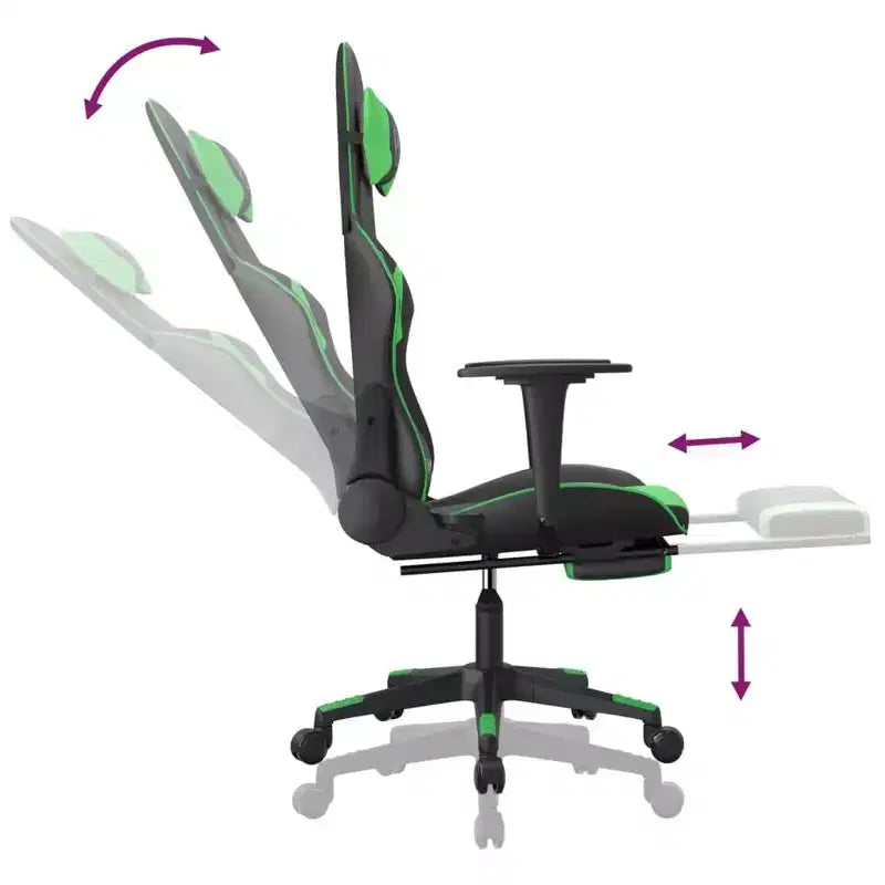 vidaXL Chaise de jeu similicuir noir et vert, métal, contreplaqué, mousse
