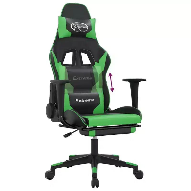 vidaXL Chaise de jeu similicuir noir et vert, métal, contreplaqué, mousse