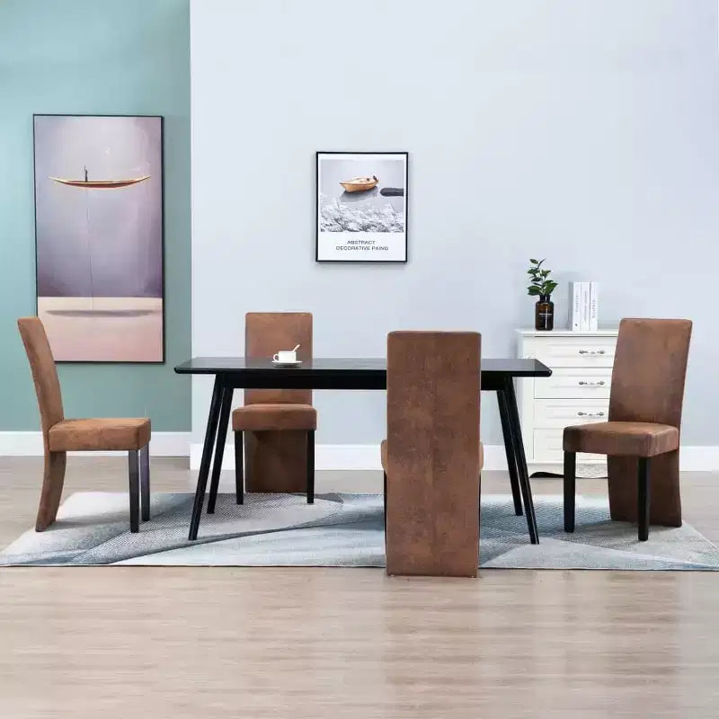 vidaXL Lot de 4 Chaises de Salle à Manger Similicuir Suédé Marron et Bois Massif