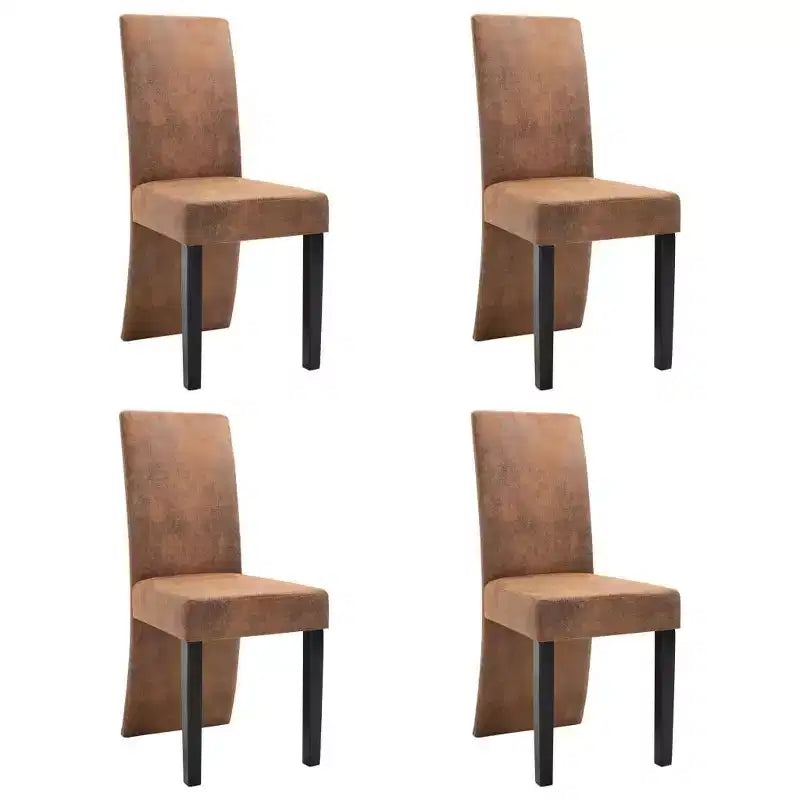 vidaXL Lot de 4 Chaises de Salle à Manger Similicuir Suédé Marron et Bois Massif