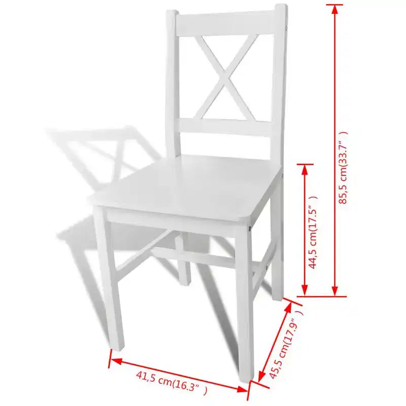 vidaXL Dining Chair Set of 2 White Solid Pine Wood 33.1 inches tall
